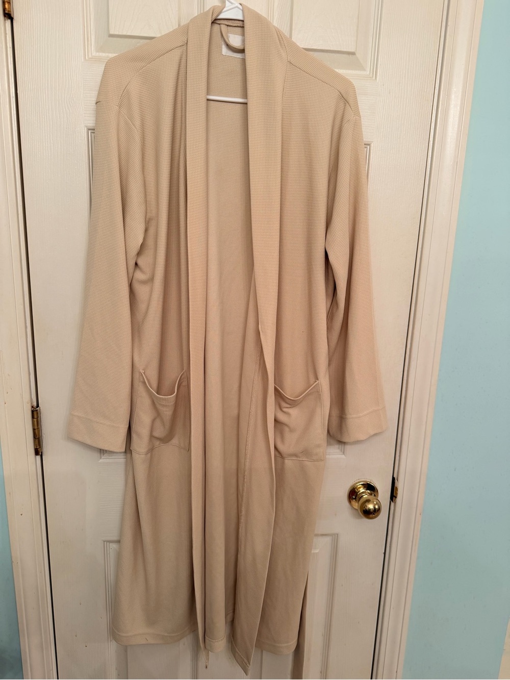 Line and Dot Light Beige Open Front Long Cardigan